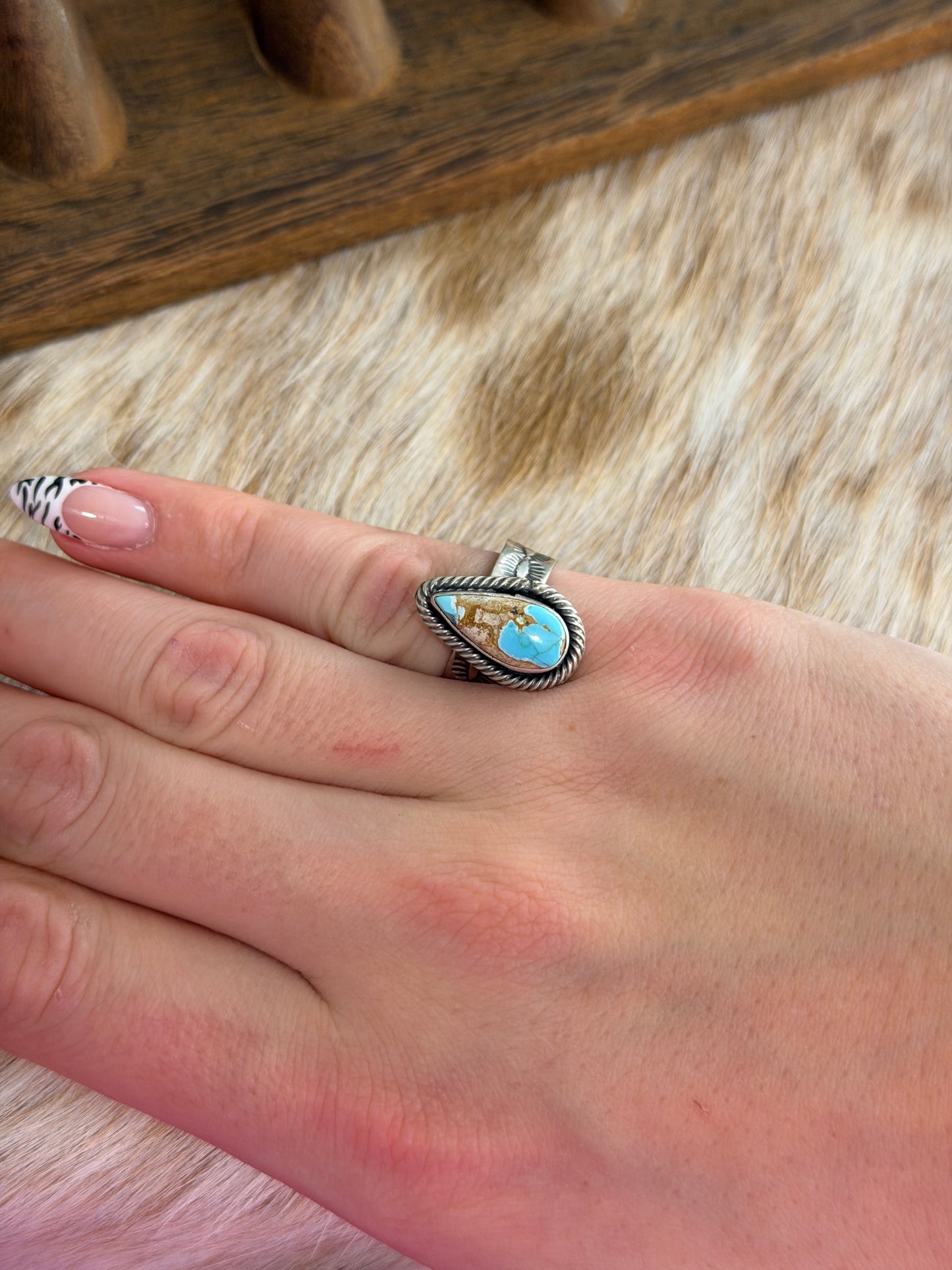 Adjustable Size 8+ Turquoise Wide Band Ring