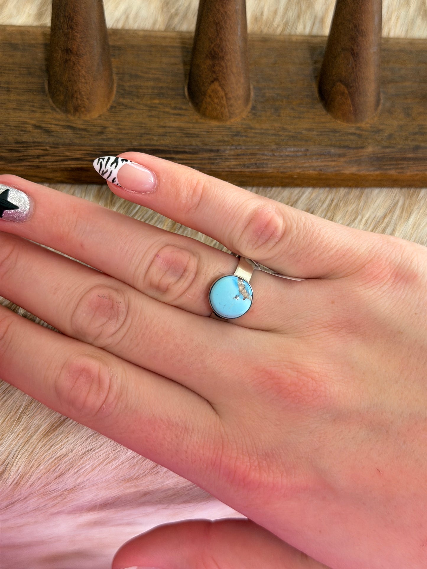 Adjustable Size 8-11 Golden Hills Turquoise Wide Band Ring