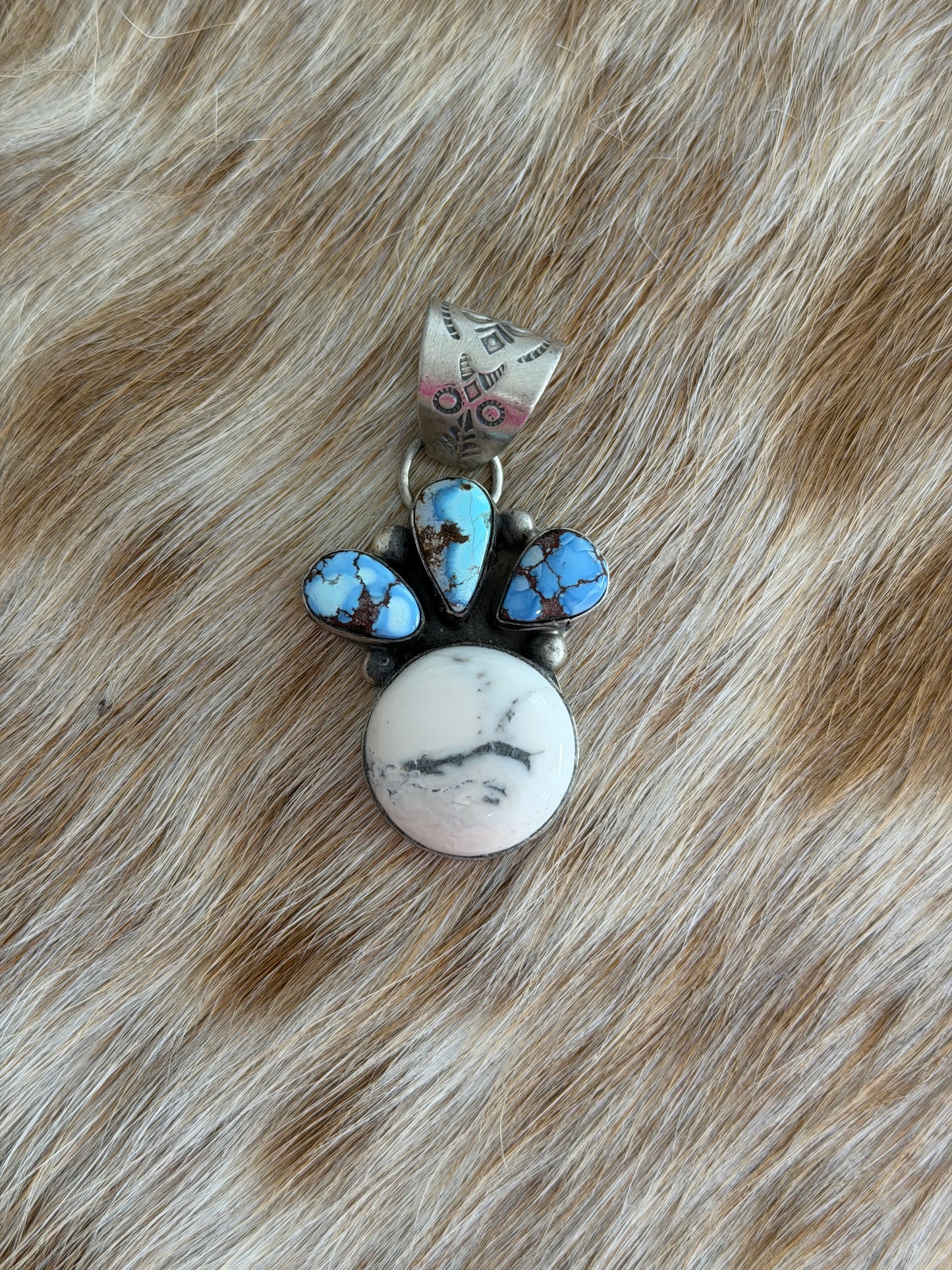 Golden Hills Turquoise and White Buffalo Pendant