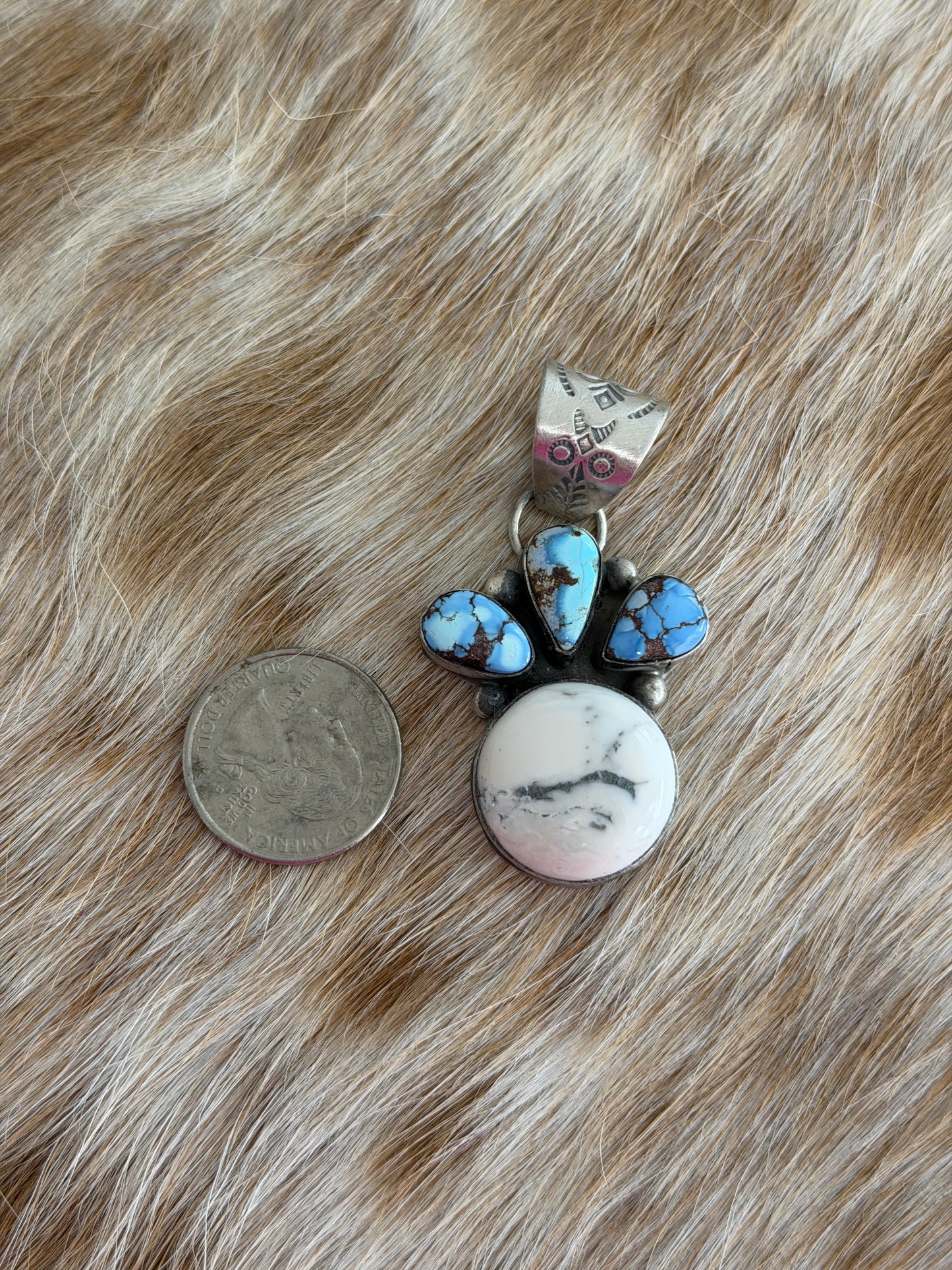 Golden Hills Turquoise and White Buffalo Pendant