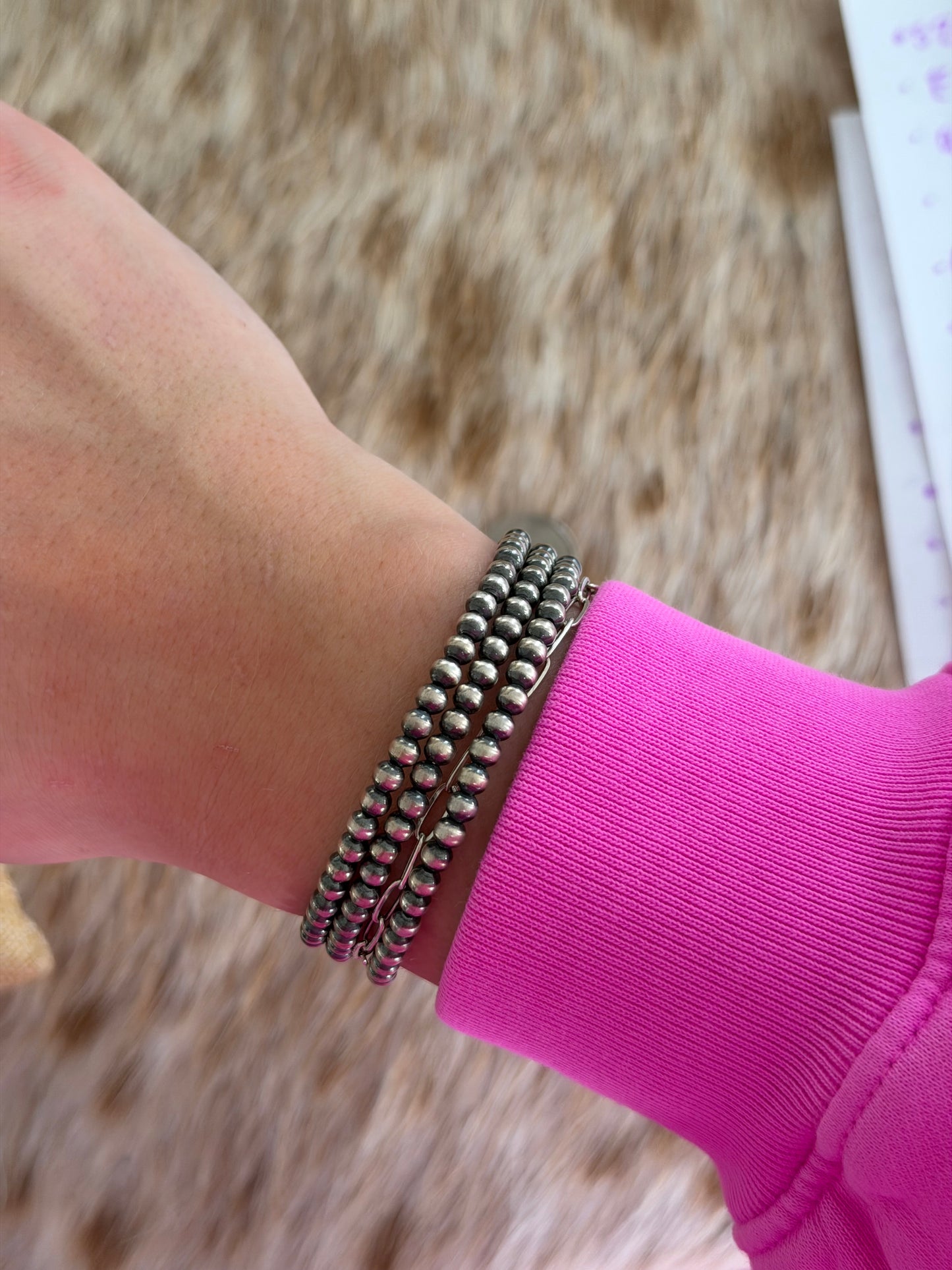 4mm Sterling Pearl Memory Wire Bracelet