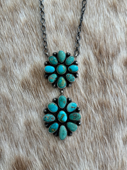Kingman Turquoise Cluster Lariat Necklace
