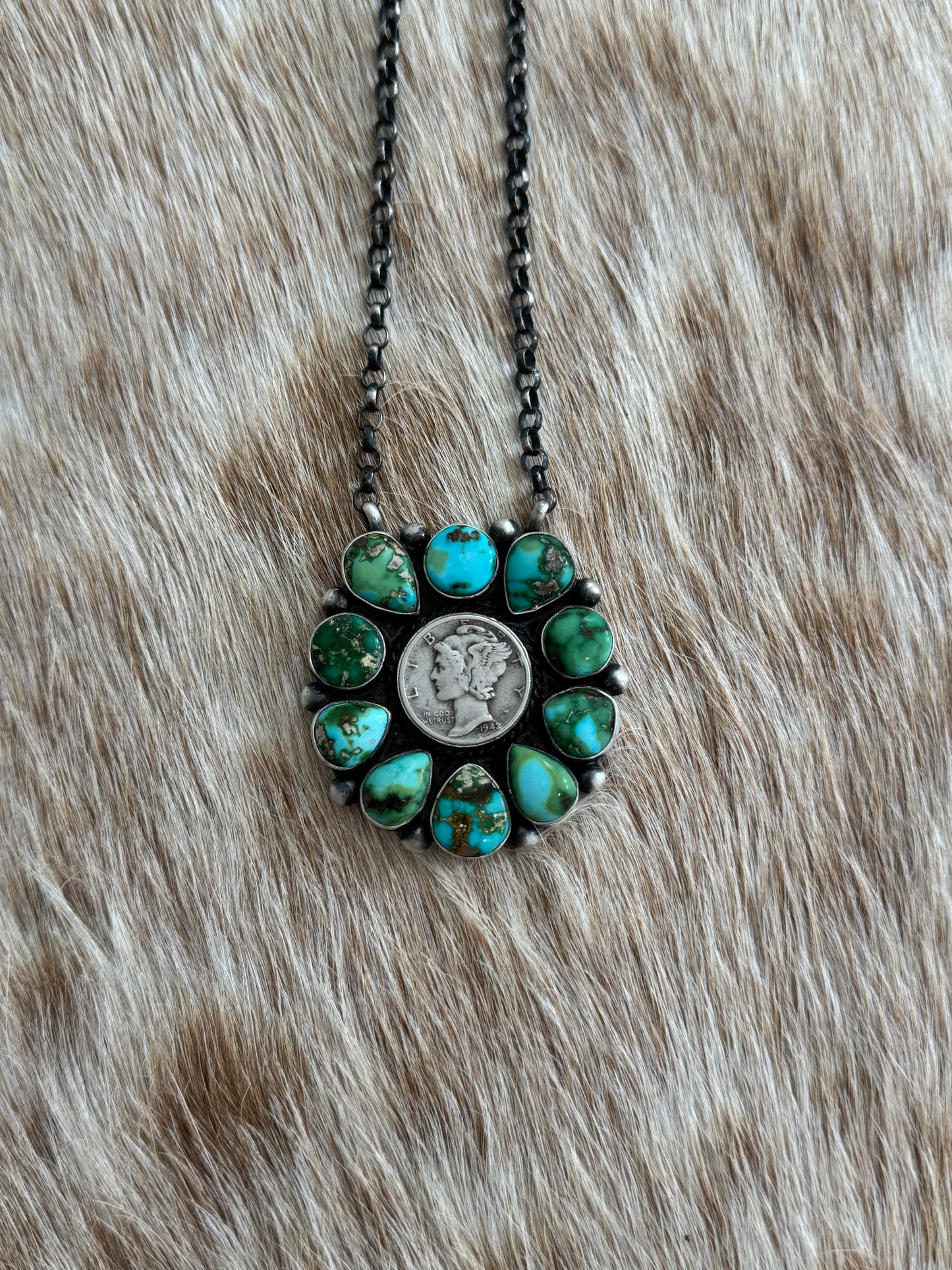 Sonoran Gold Turquoise Liberty Coin Cluster Necklace
