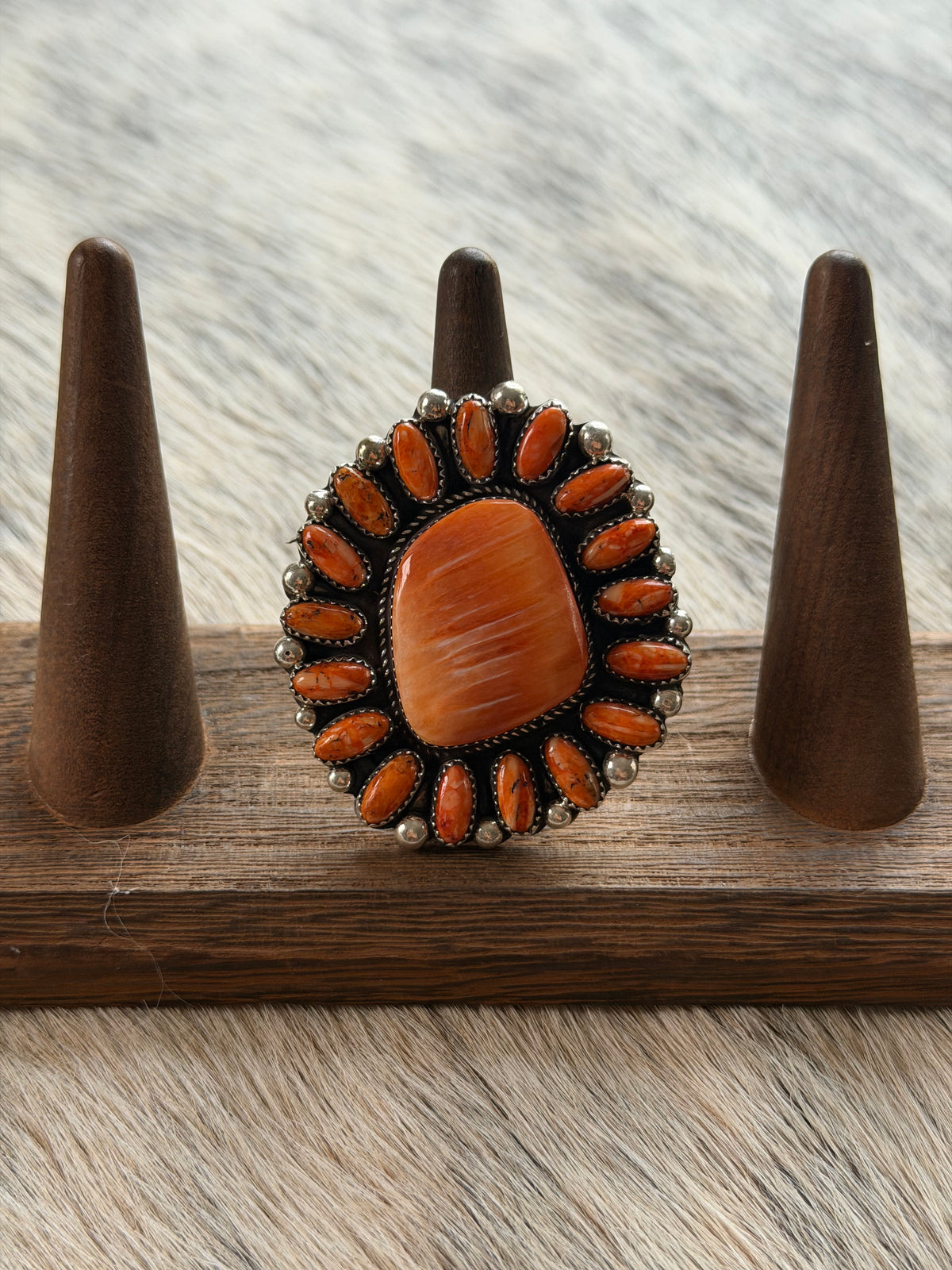 Adjustable Orange Spiny Oyster Shell Ring