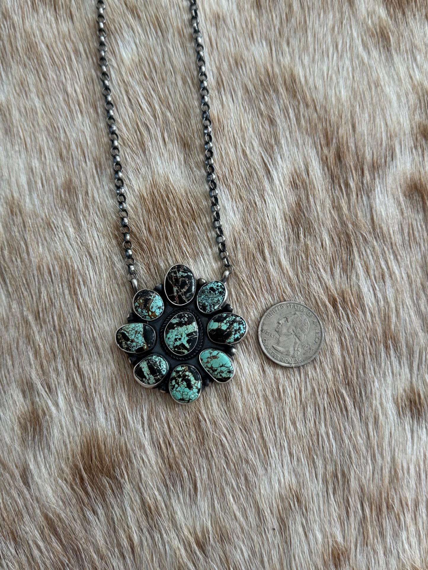 Black Jack Turquoise Cluster Necklace