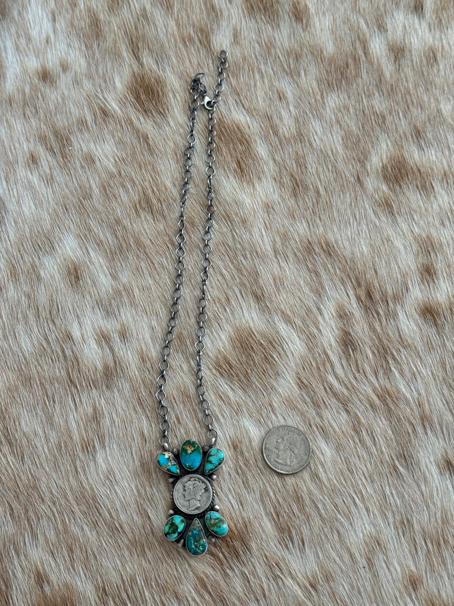 Sonoran Gold Turquoise Liberty Coin Cluster Necklace
