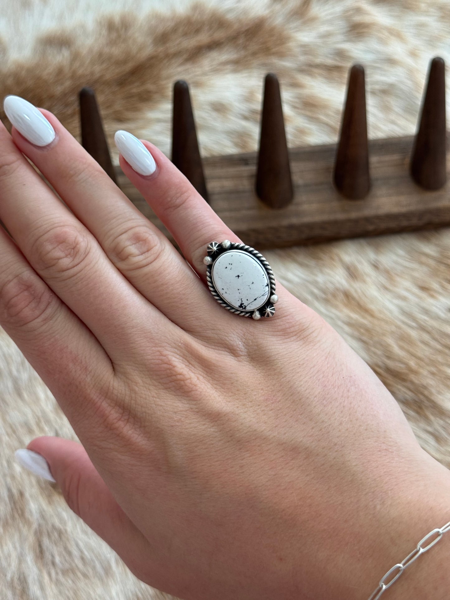 Adjustable Size 6-9 White Buffalo Ring