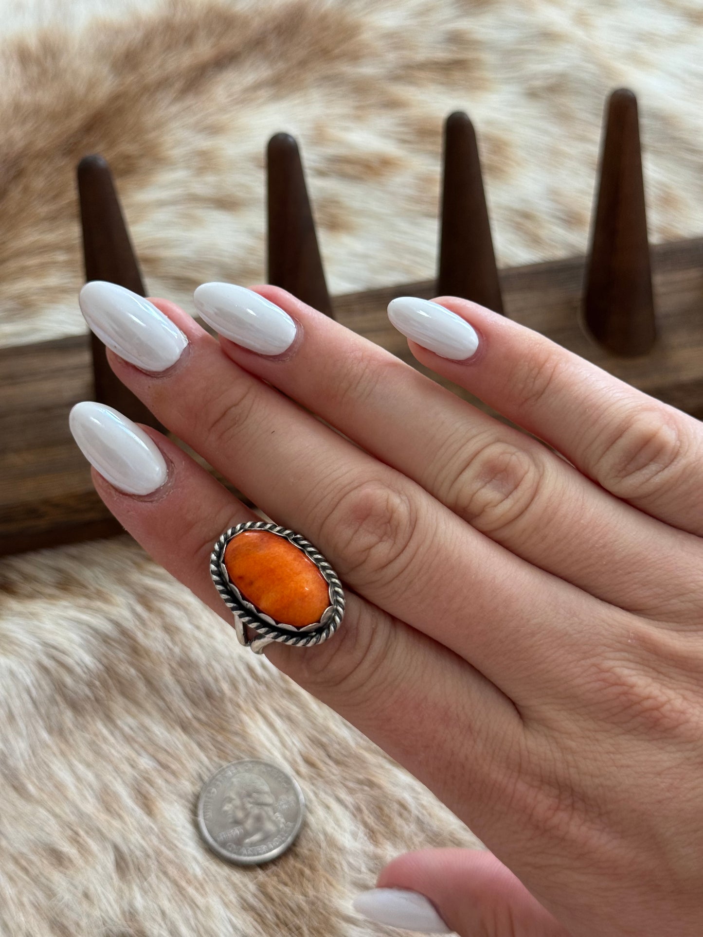 Size 9 Orange Spiny Oyster Shell Ring