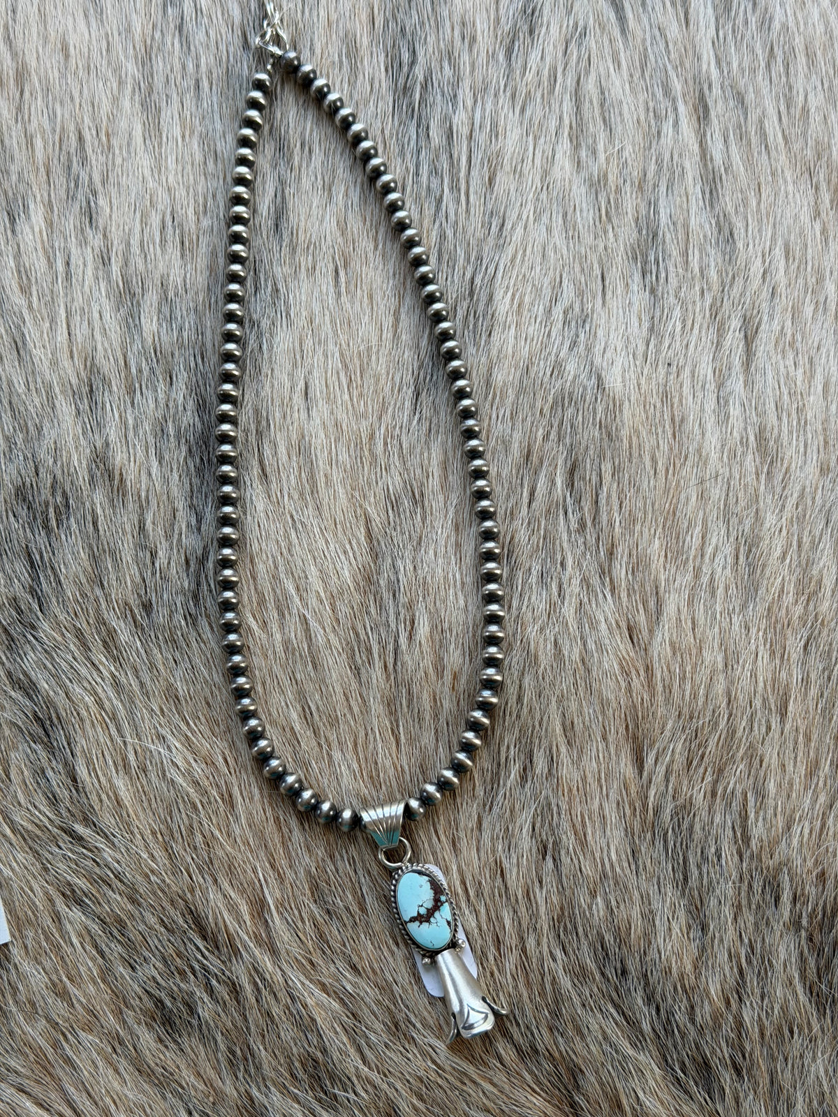 Golden Hills Turquoise Pendant with 5mm 16" Sterling Pearl Necklace