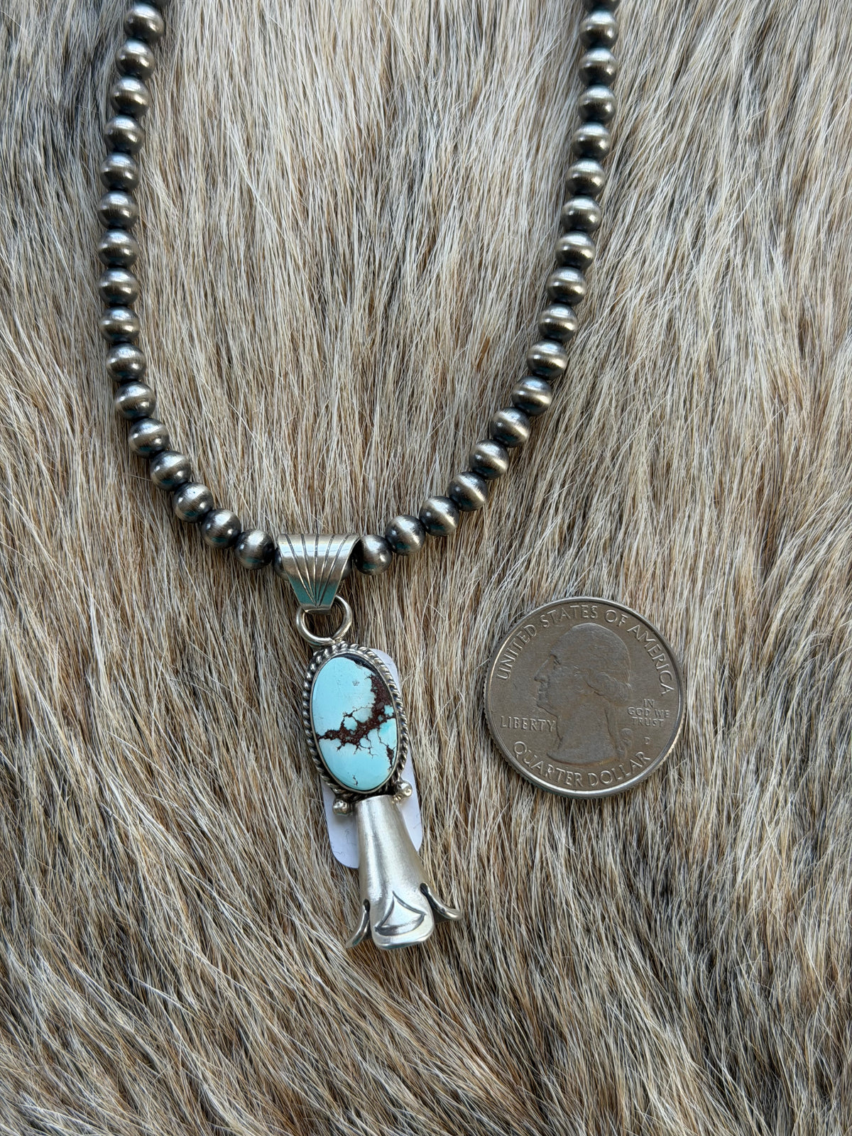 Golden Hills Turquoise Pendant with 5mm 16" Sterling Pearl Necklace