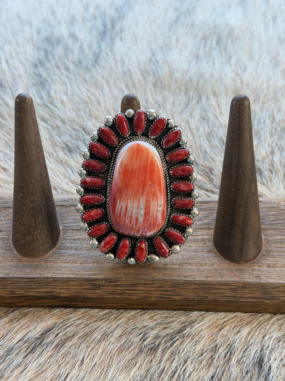 HUGE Red Spiny Oyster Shell and Red Coral Adjustable Statement Ring