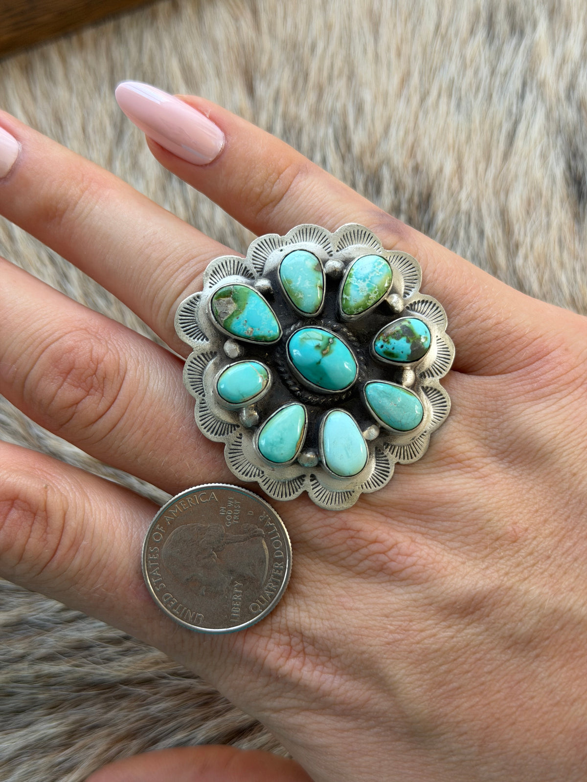 Adjustable Sonoran Gold Turquoise Cluster Ring