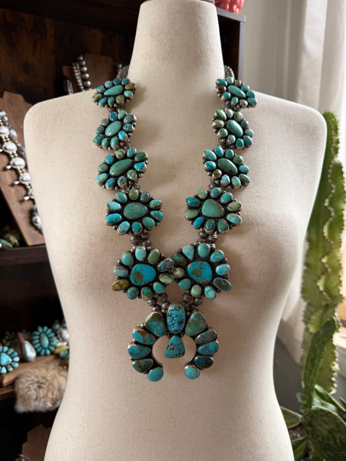 32" Mixed Turquoise Cluster Necklace and Earrings Set
