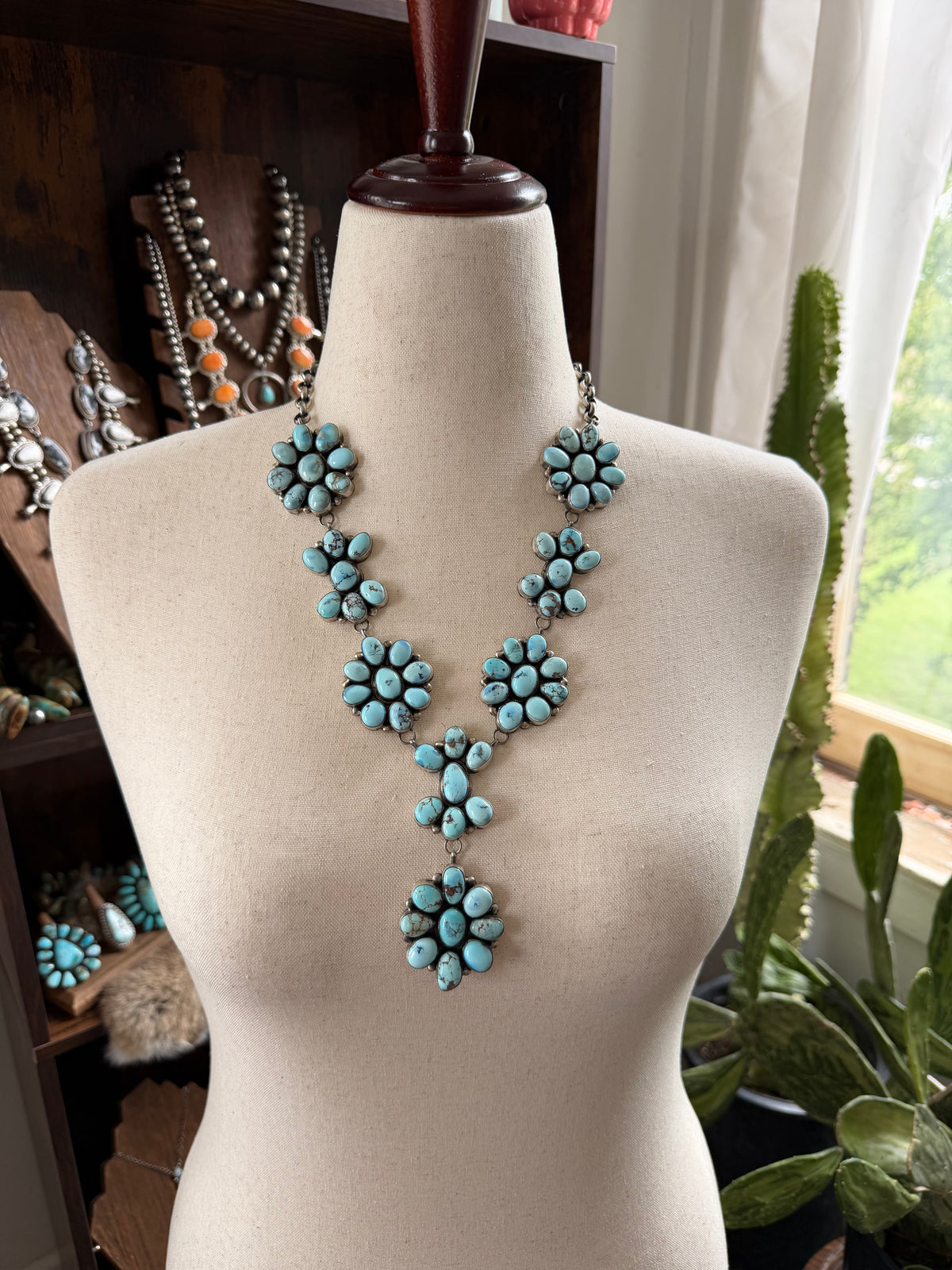 26" Golden Hills Turquoise Cluster Lariat Necklace and Earrings Set