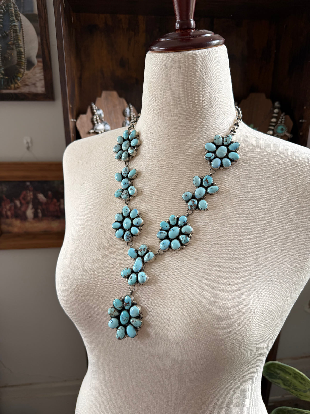 26" Golden Hills Turquoise Cluster Lariat Necklace and Earrings Set