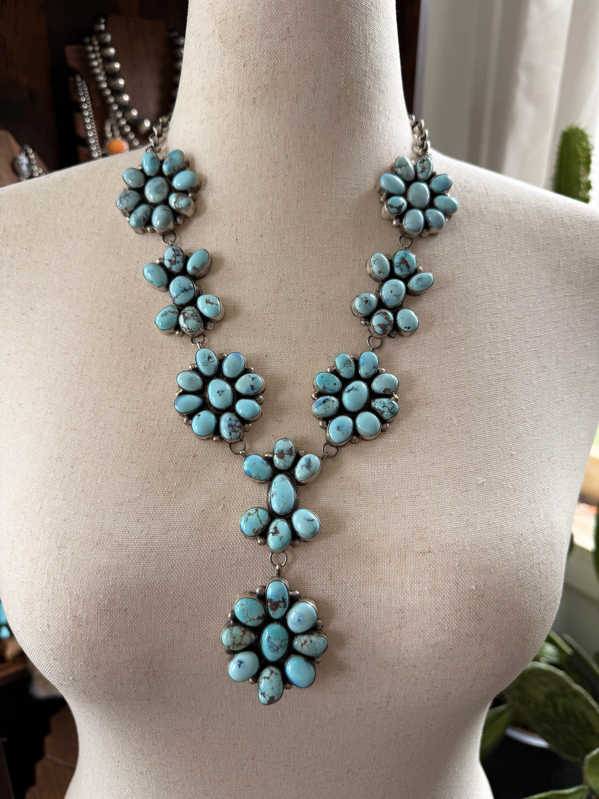 26" Golden Hills Turquoise Cluster Lariat Necklace and Earrings Set