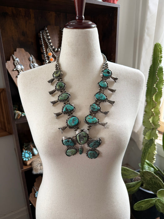 VINTAGE Turquoise Squash Blossom Necklace