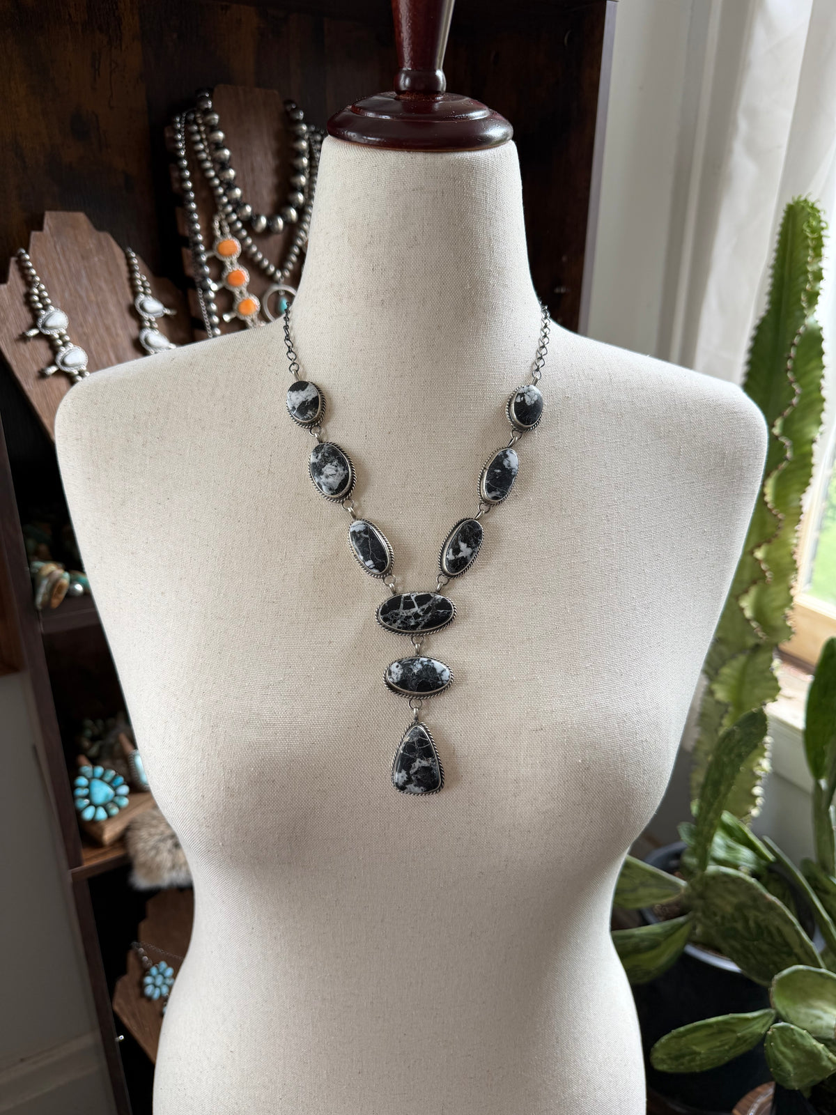 White Buffalo Lariat Necklace and Earrings Set