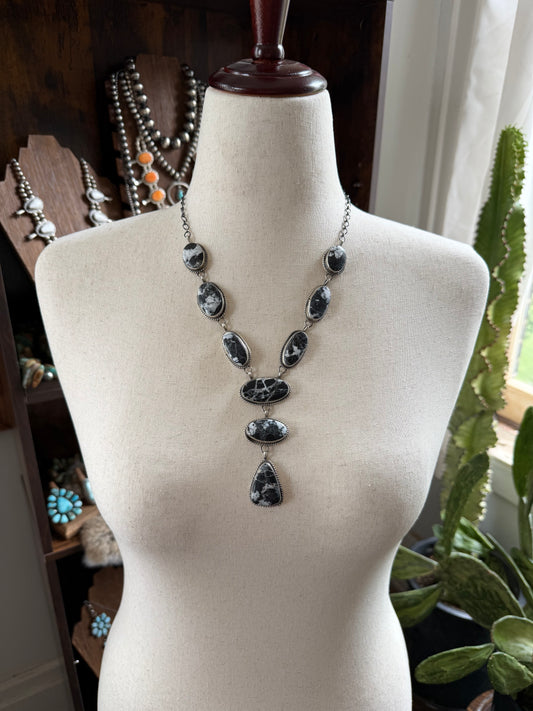 White Buffalo Lariat Necklace and Earrings Set