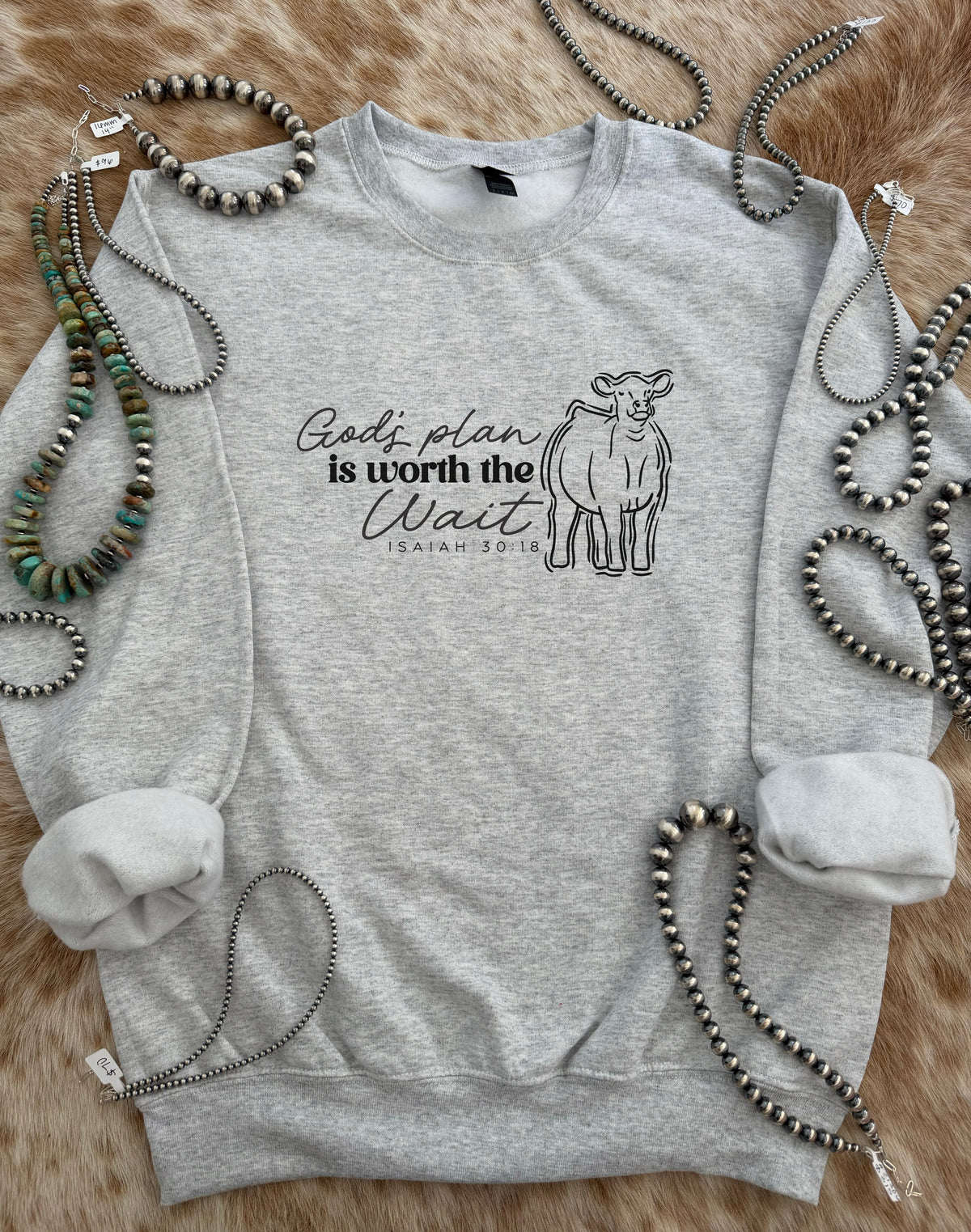 God's Plan is Worth the Wait - Isaiah 30:18 - Market Steer Crewneck