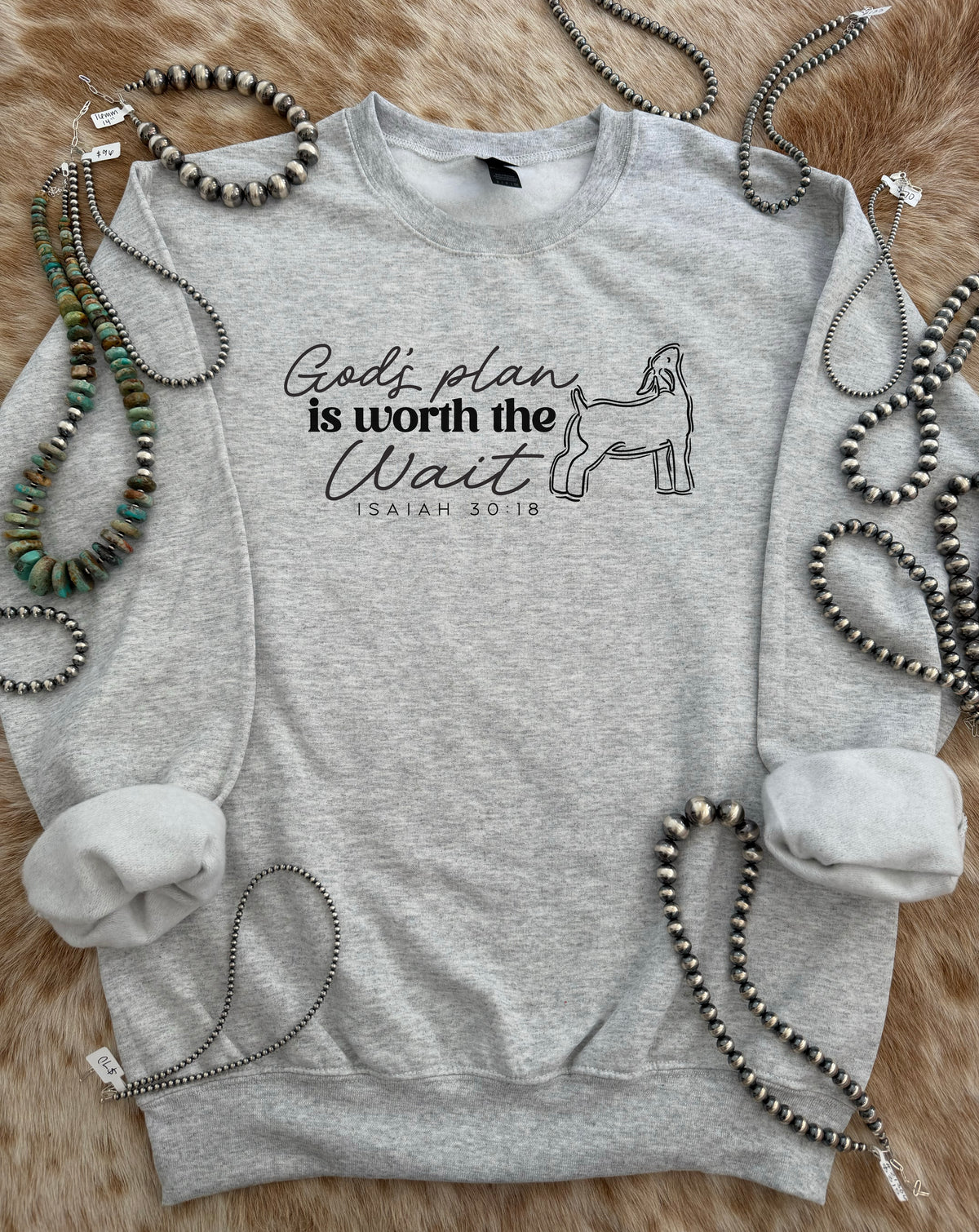 God's Plan is Worth the Wait - Isaiah 30:18 - Market Goat Crewneck