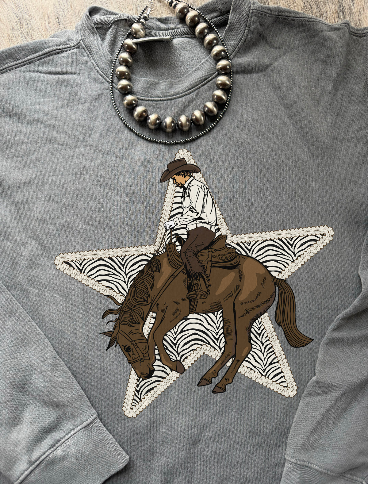 Bucking Bronc Zebra Star Sweatshirt