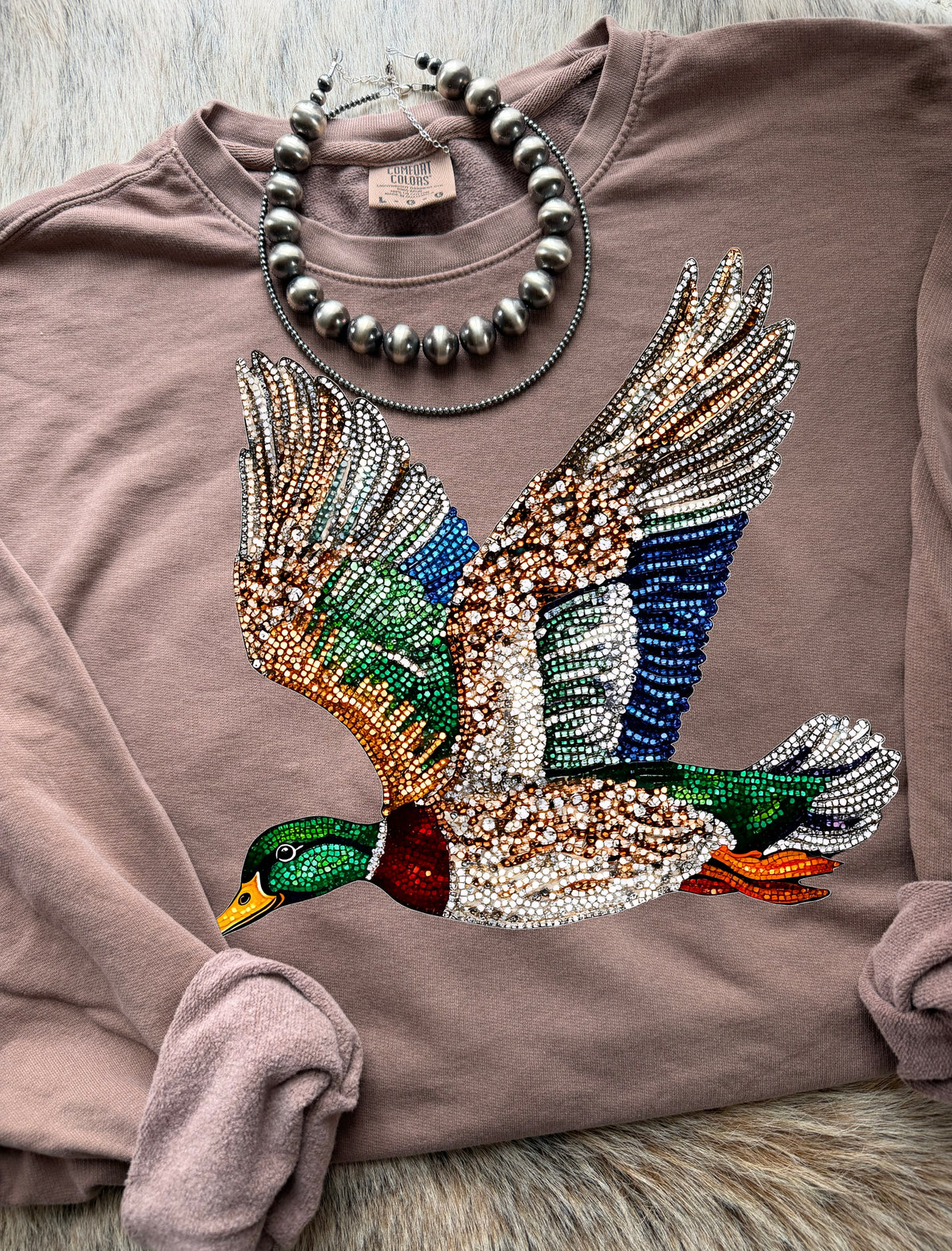 Faux Rhinestone Mallard Duck Sweatshirt