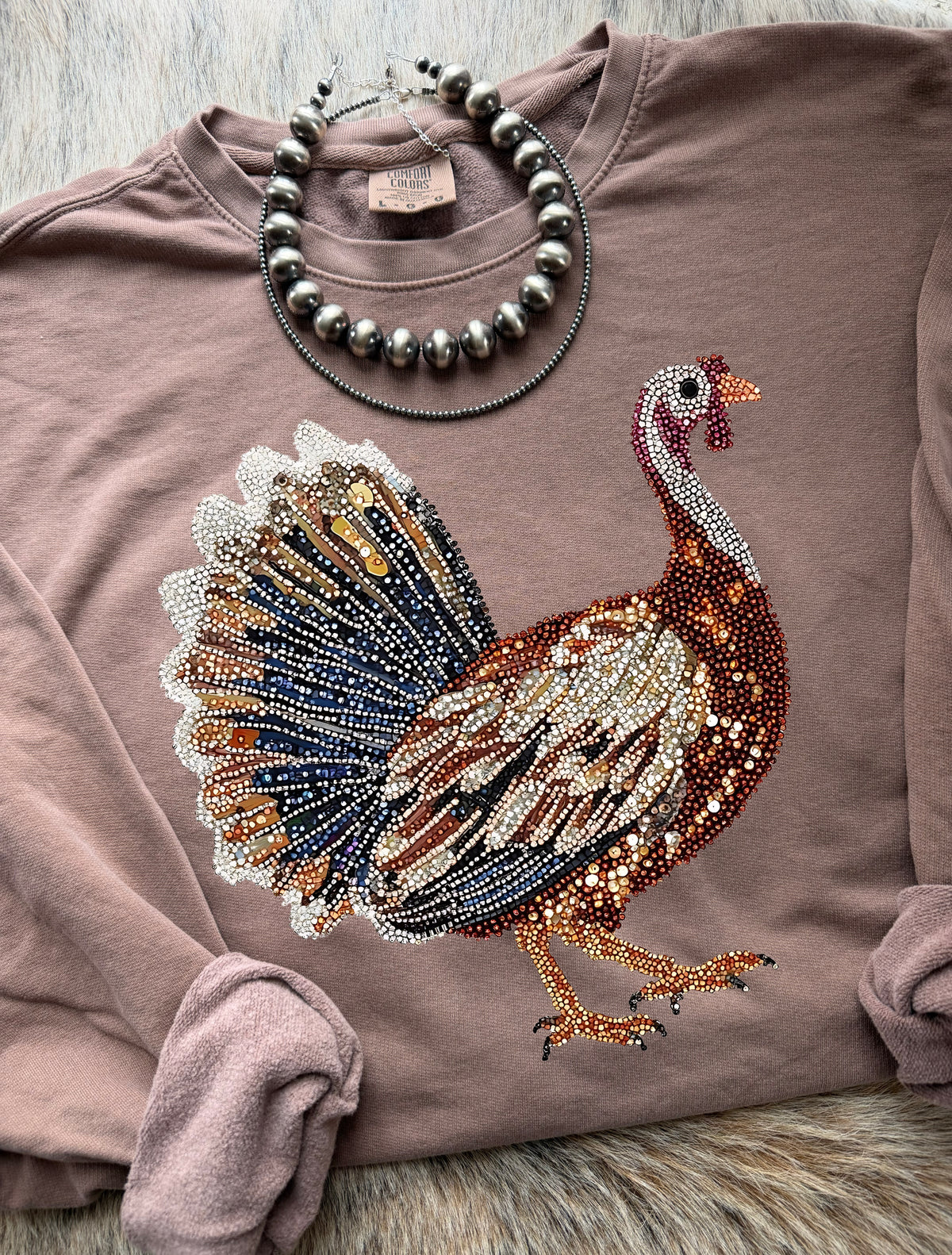 Faux Rhinestone Turkey Hen Sweatshirt