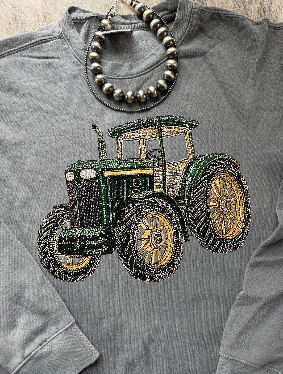 Faux Rhinestone Tractor Sweatshirt