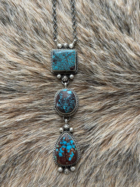 Spiderweb Turquoise Lariat Necklace