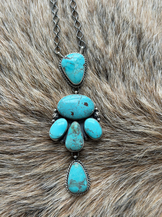 Turquoise Cluster Lariat Necklace