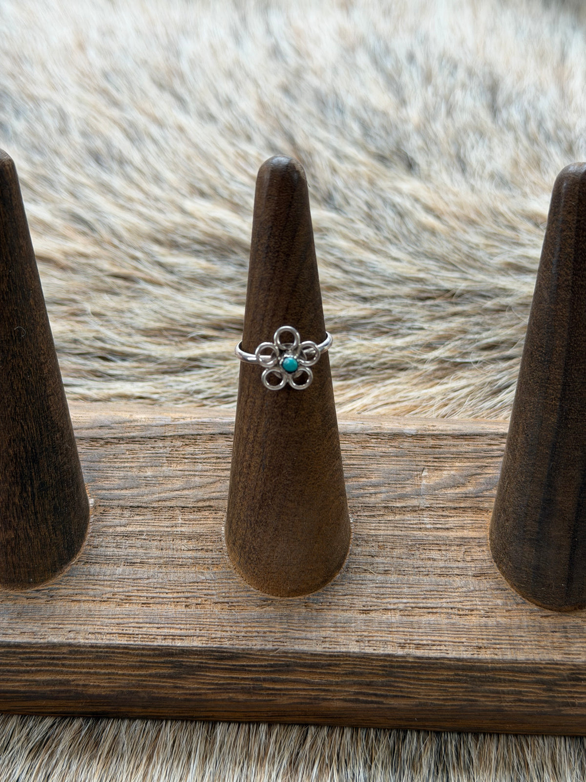 Dainty Turquoise Sterling Silver Flower Ring