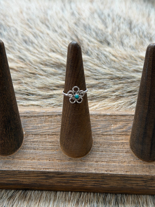 Dainty Turquoise Sterling Silver Flower Ring
