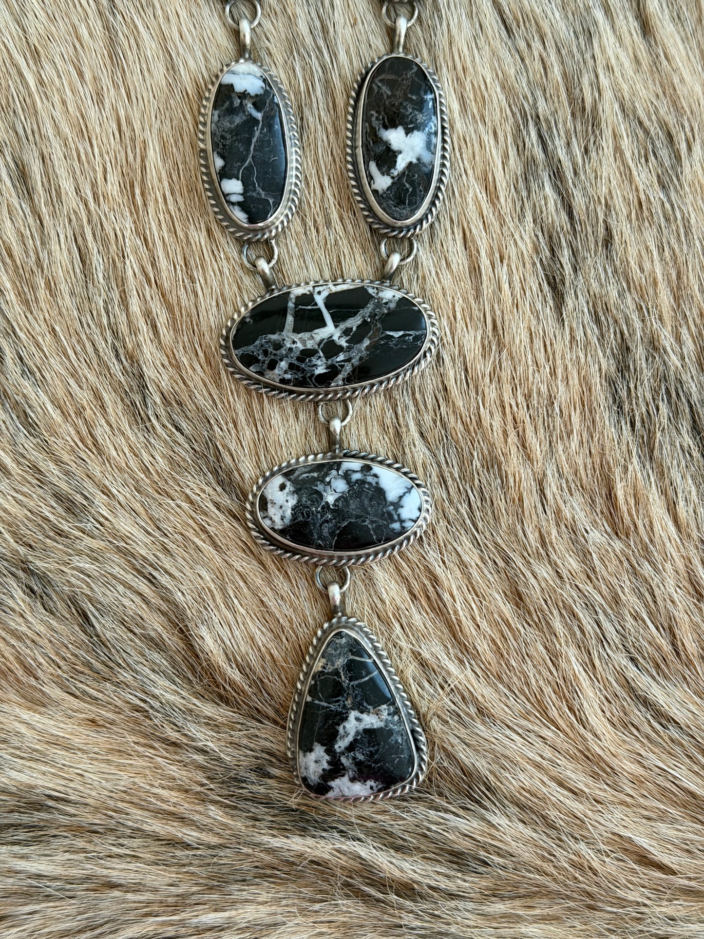 White Buffalo Lariat Necklace and Earrings Set