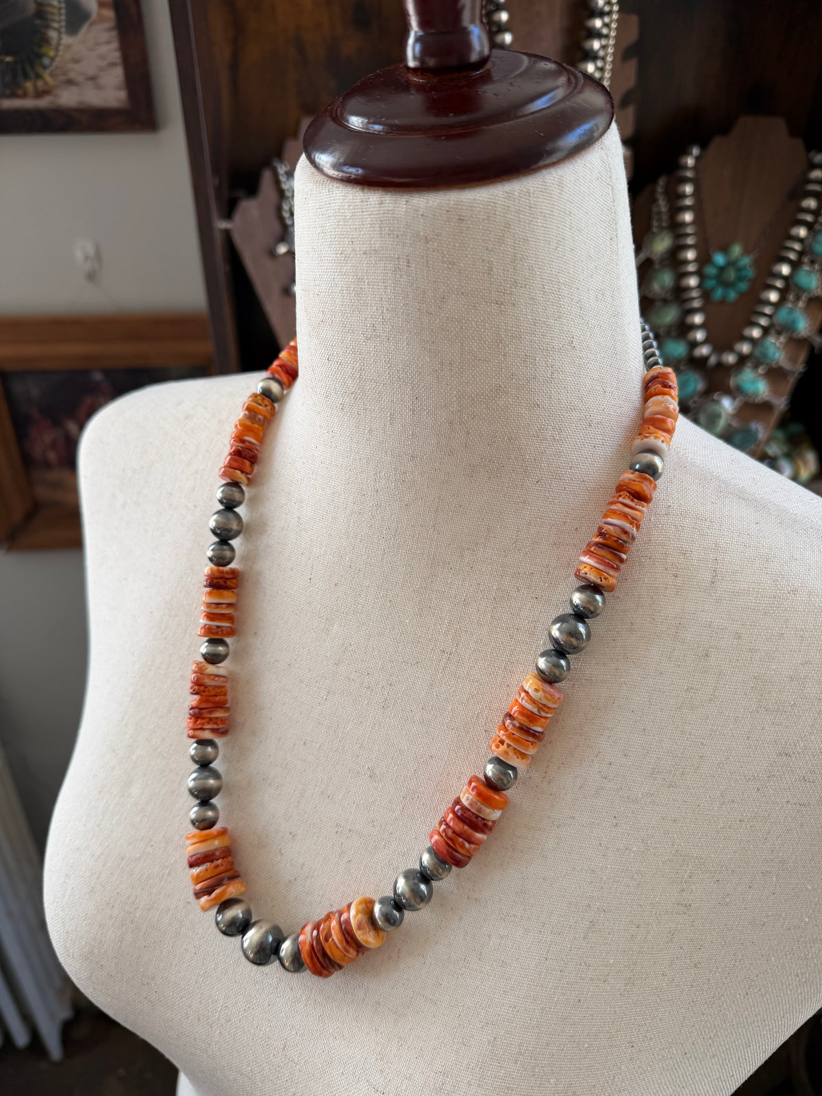 25.5” Orange Spiny Oyster Shell Statement Necklace