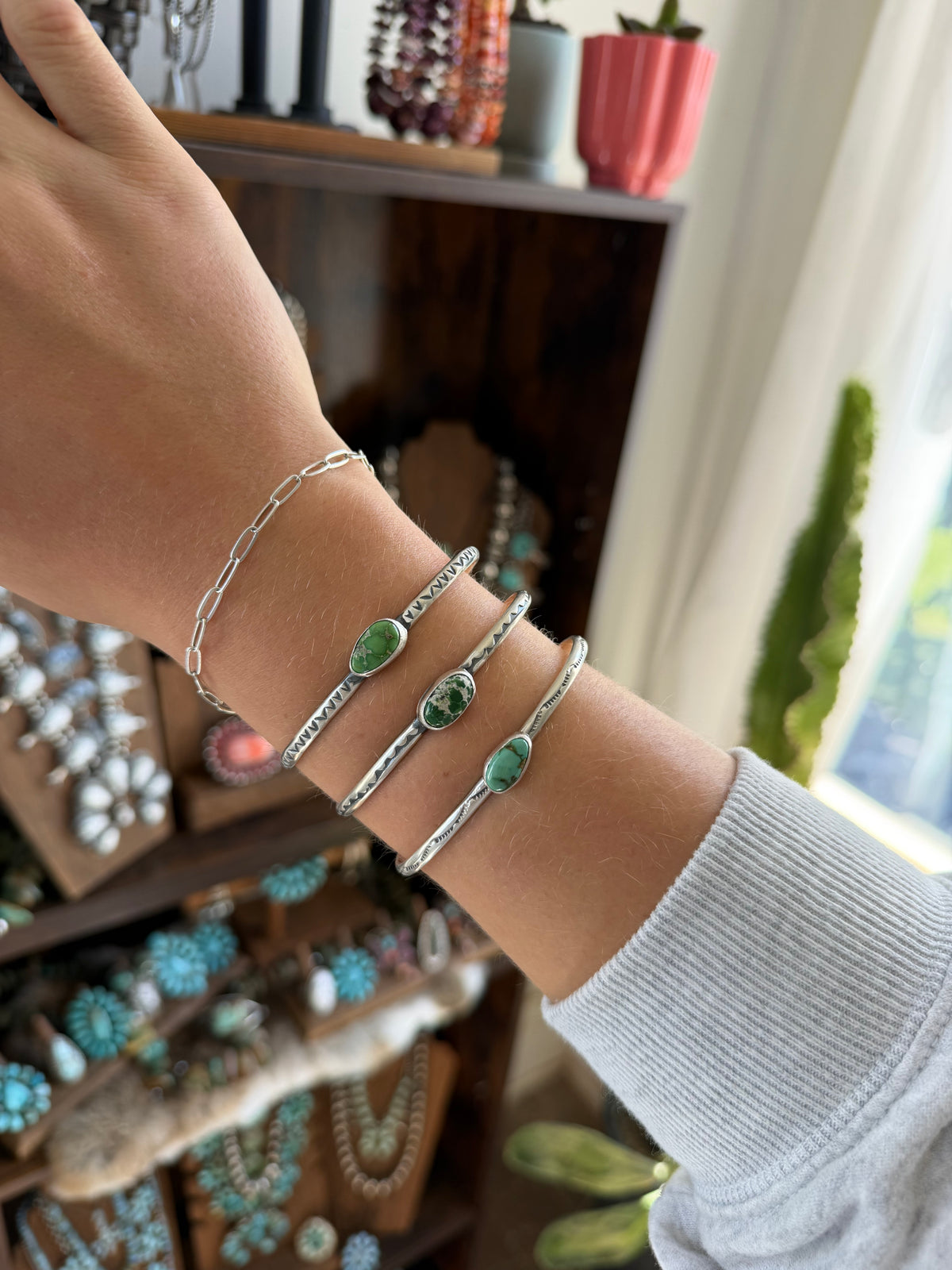 Green Sonoran Gold Turquoise Stacker Cuff