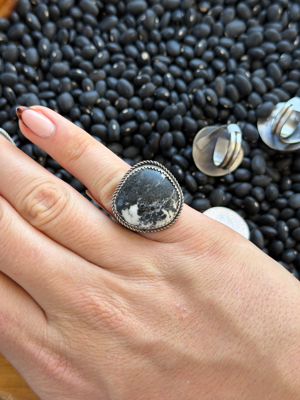 White Buffalo Adjustable Size 6-10 Ring