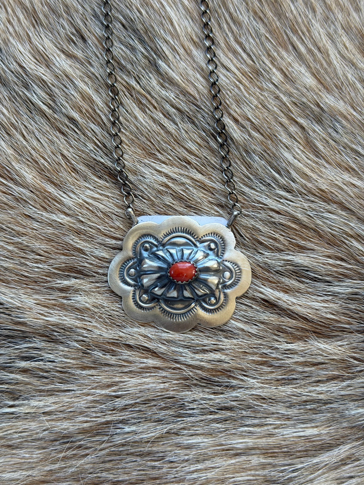 Red Coral Concho Necklace