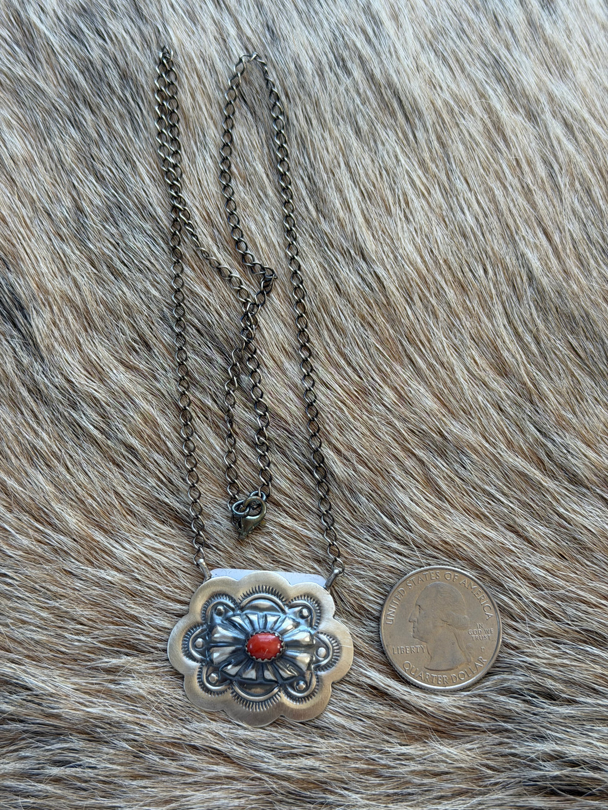 Red Coral Concho Necklace