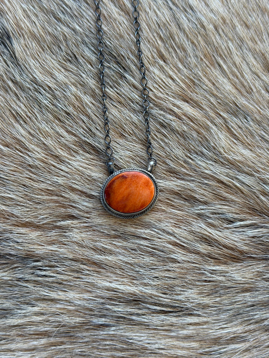 Orange Spiny Oyster Shell Bar Necklace