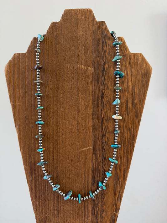 24" 4mm Sterling Pearl and Turquoise Necklace