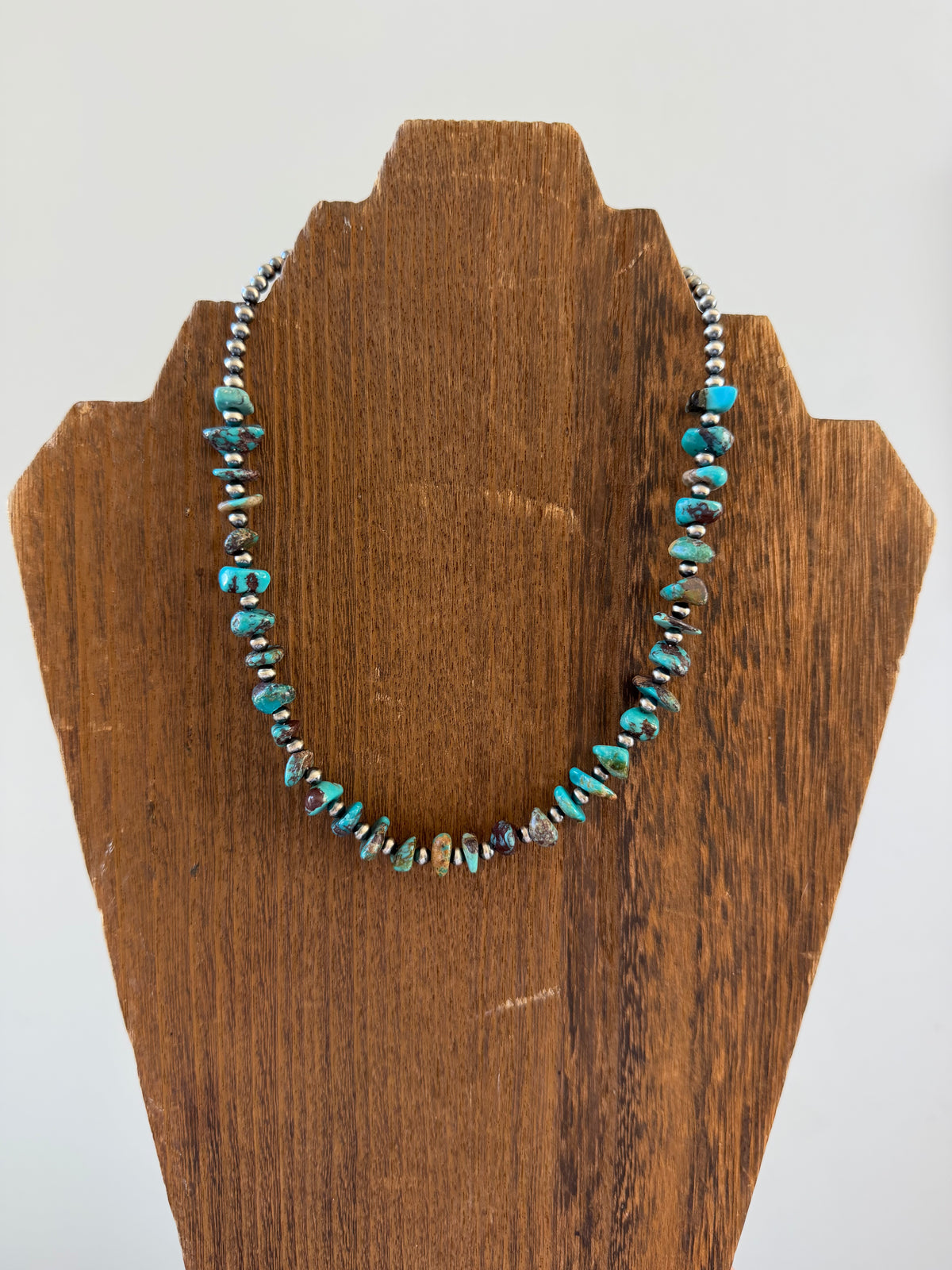 16.5" 4mm Sterling Pearl and Turquoise Necklace