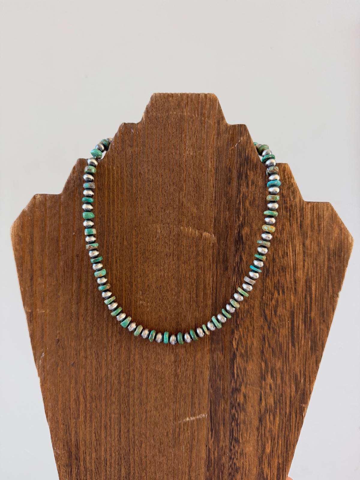 15.5" 6mm Sterling Pearl and Turquoise Necklace