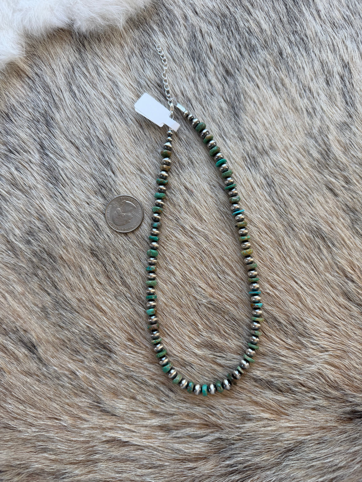15.5" 6mm Sterling Pearl and Turquoise Necklace