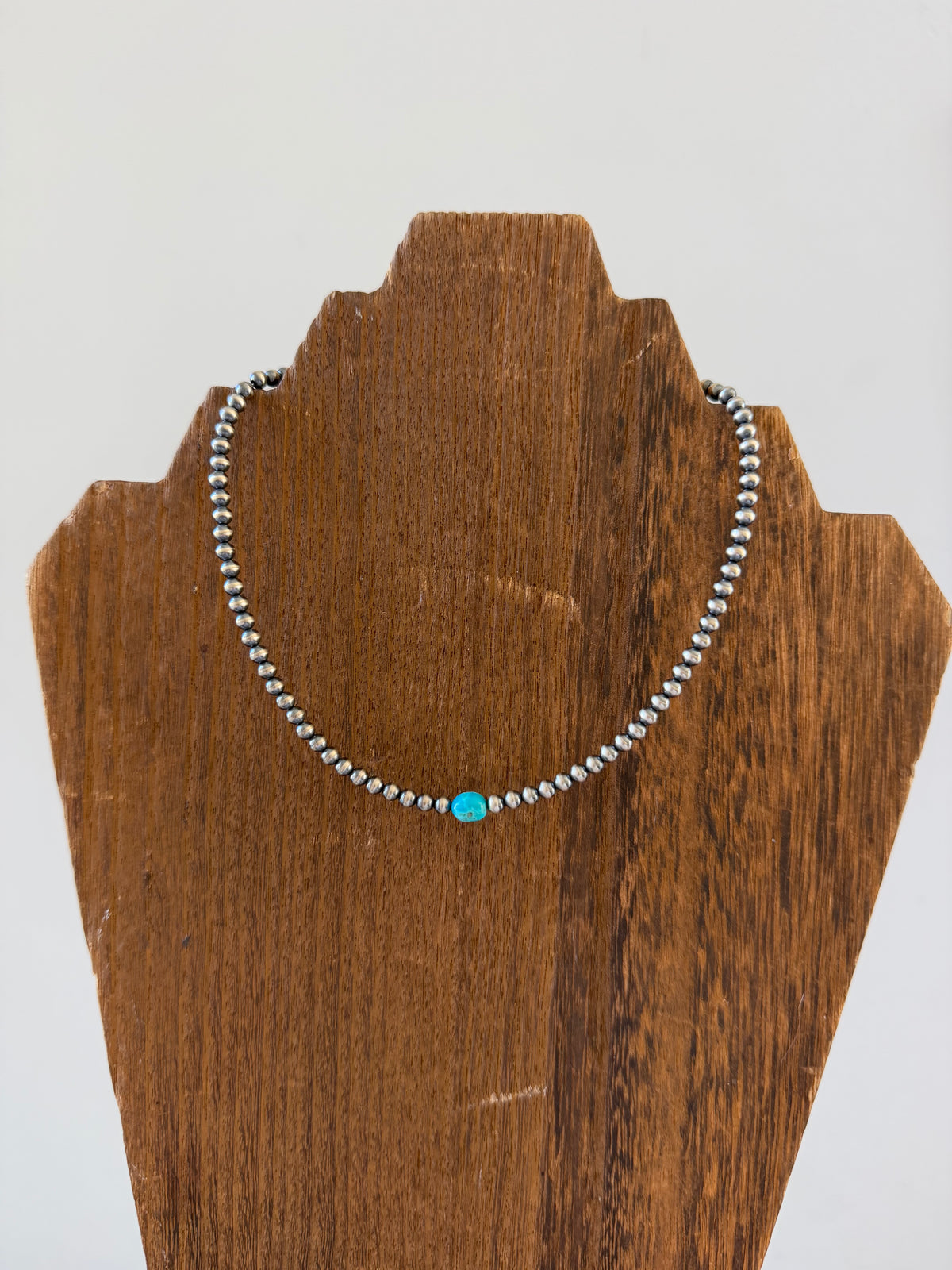 14.5" 4mm Sterling Pearl and Turquoise Necklace