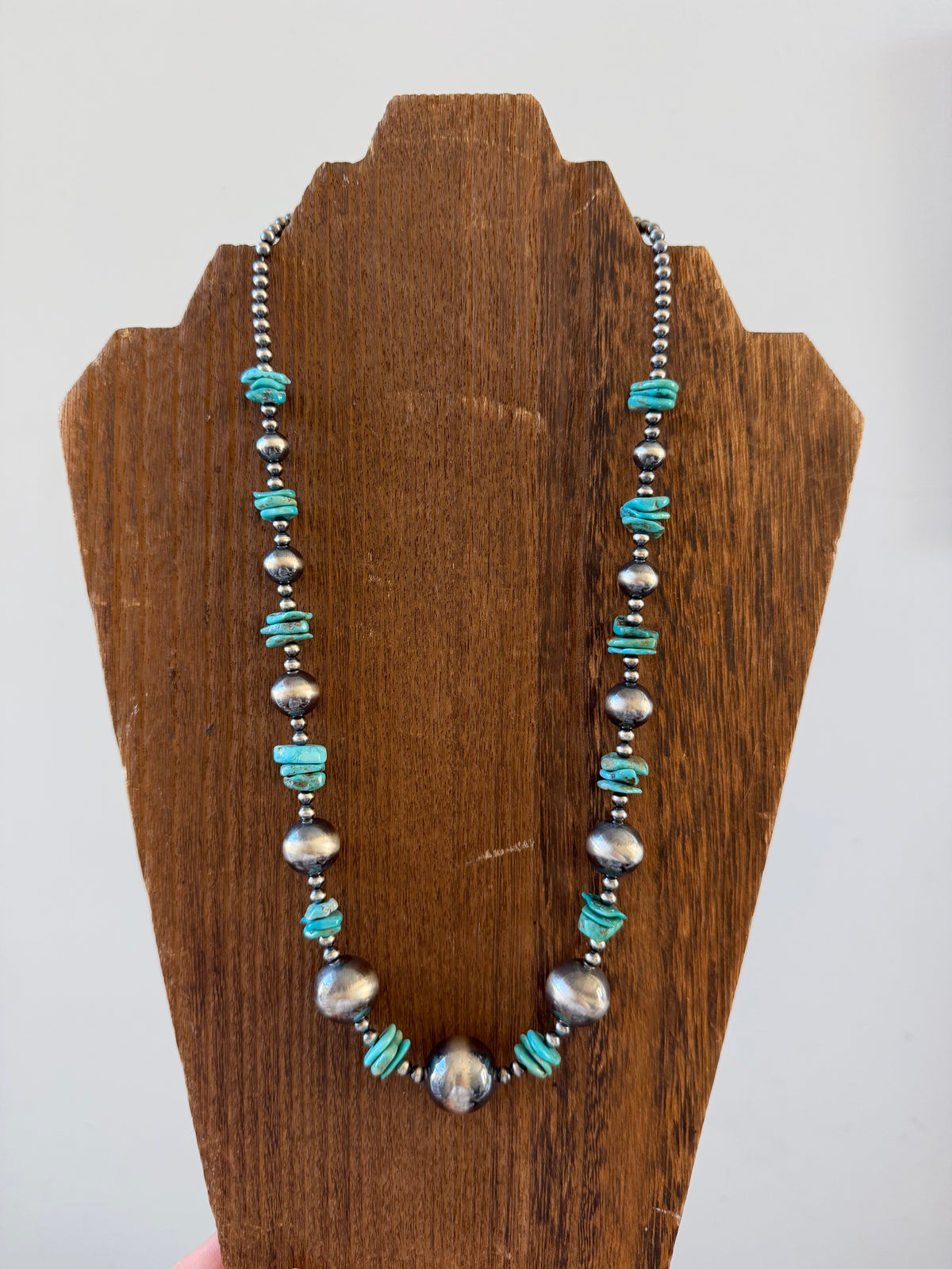 23" 4mm-18mm Graduated Sterling Pearl and Turquoise Necklace