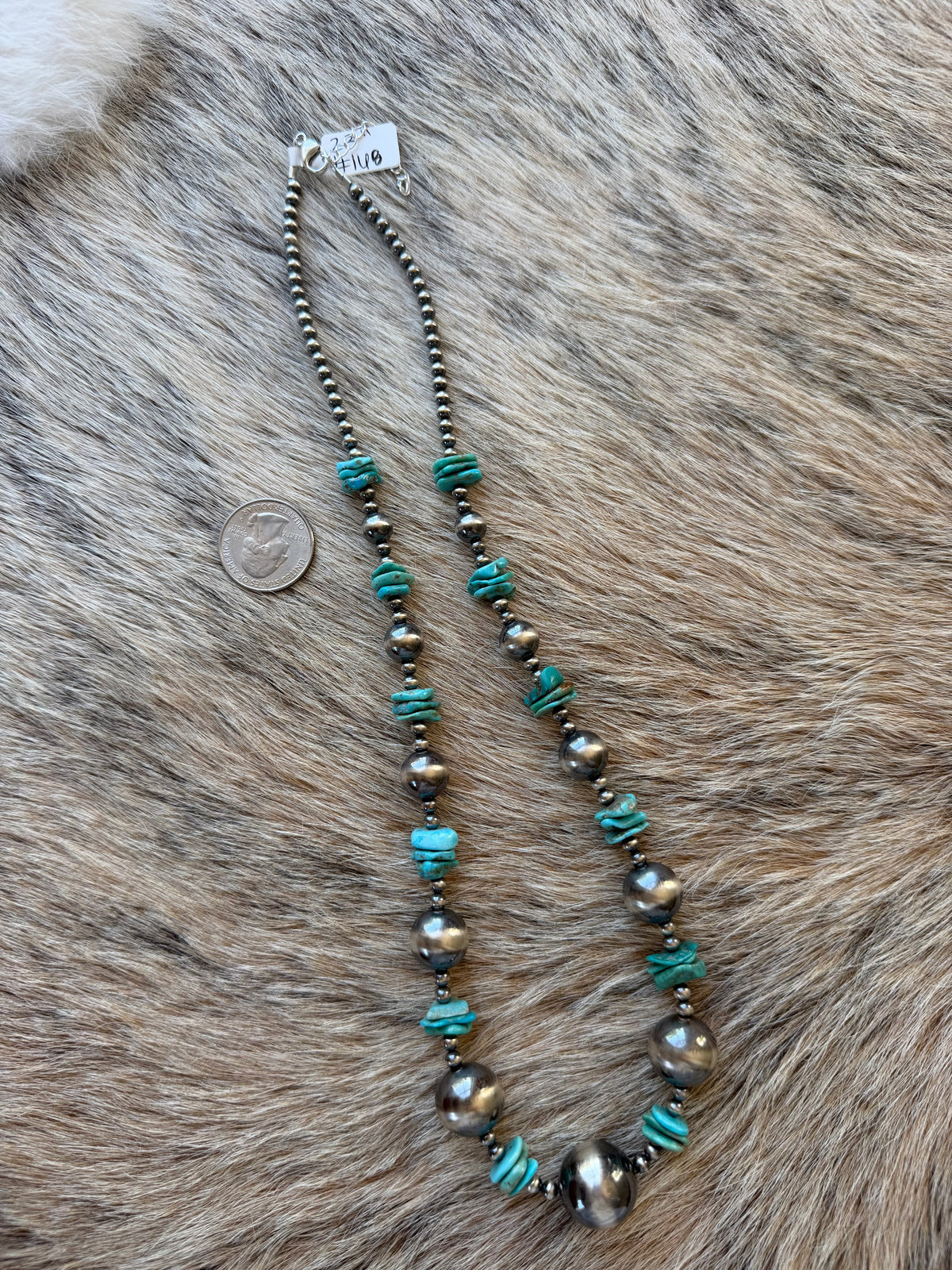 23" 4mm-18mm Graduated Sterling Pearl and Turquoise Necklace