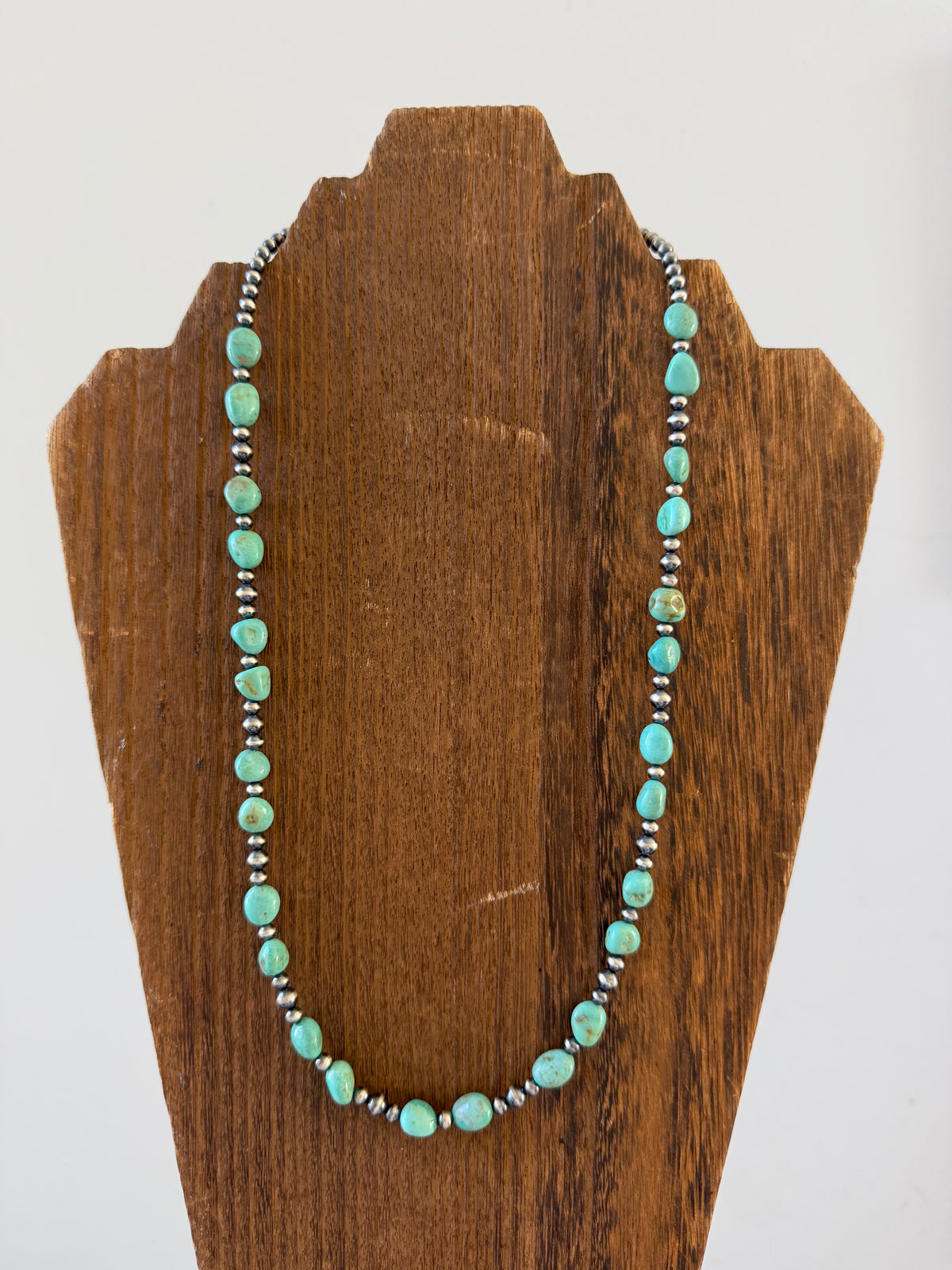 23" 4/5mm Sterling Pearl and Green Turquoise Necklace