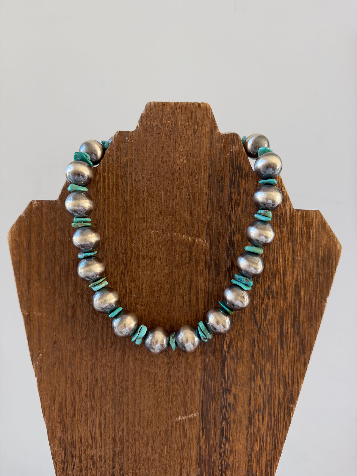 16" 16mm Sterling Pearl and Turquoise Necklace