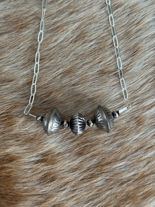 17" Saucer Pearl Chain Bar Necklace